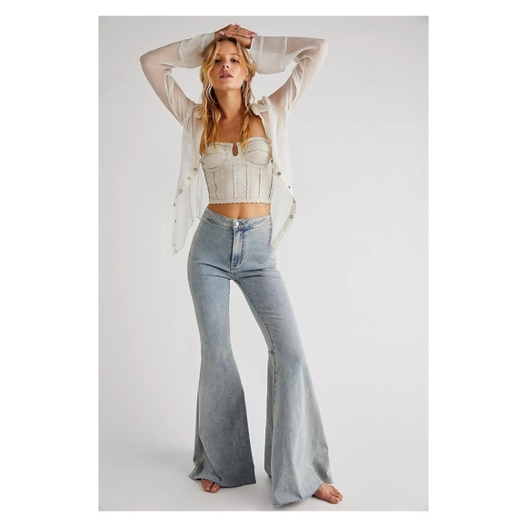Free People Just Float On Flare Jeans High Waisted Stretch Sea Mist Blue 29 - Picture 1 of 12